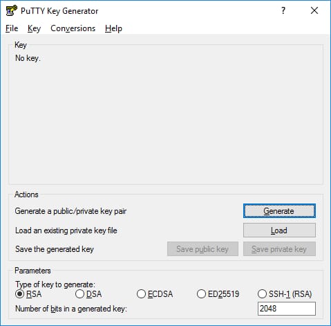 Puttygen create key pair