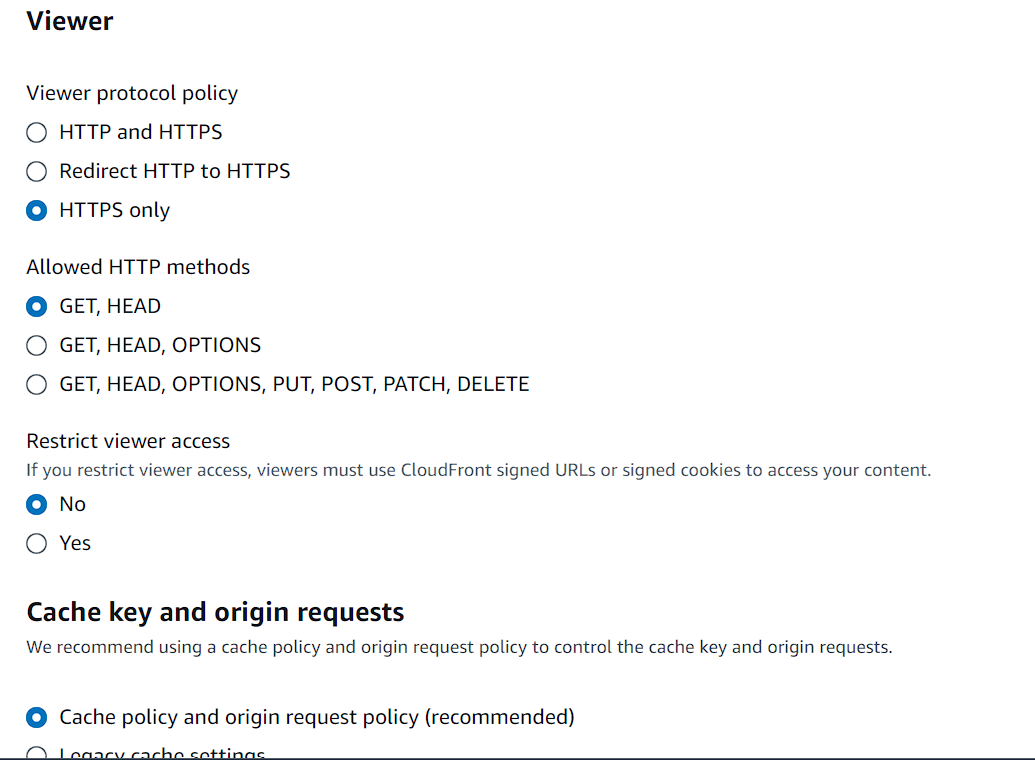 Cloudfront settings