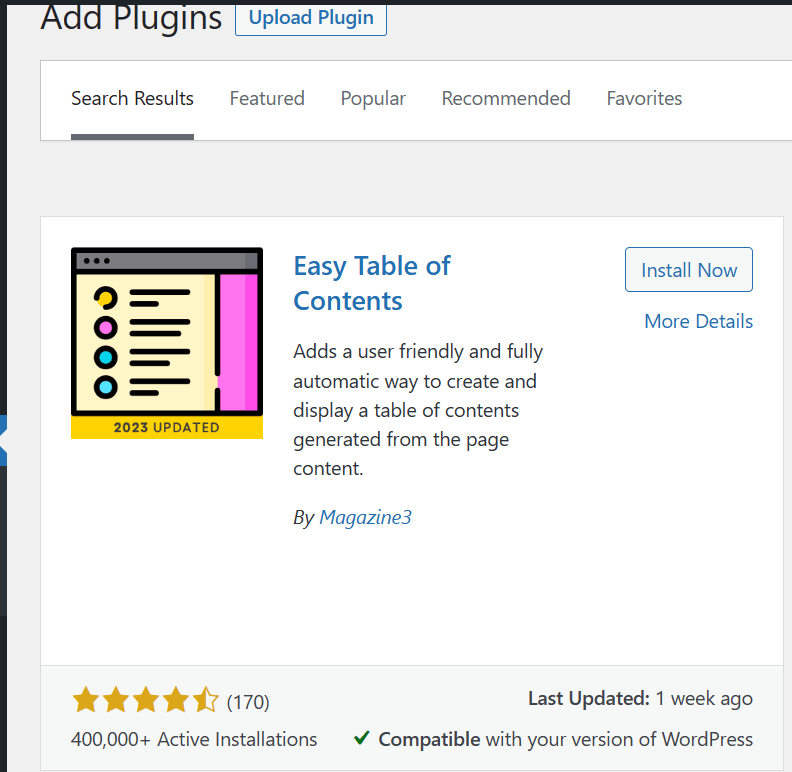 Easy TOC table of contents