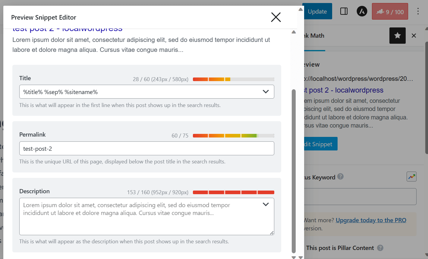 Rank Math meta descriptions