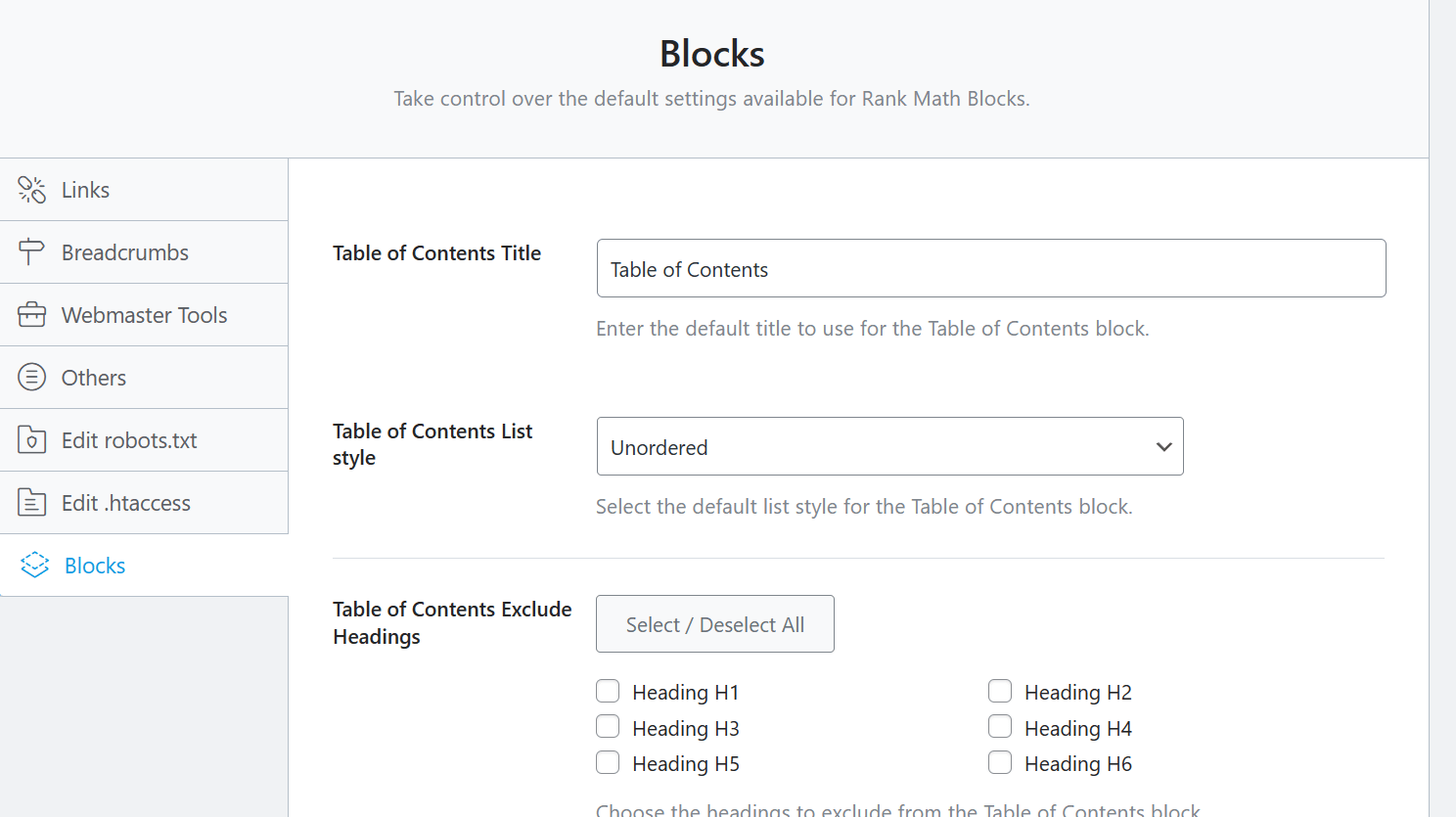 Rank Math TOC Block