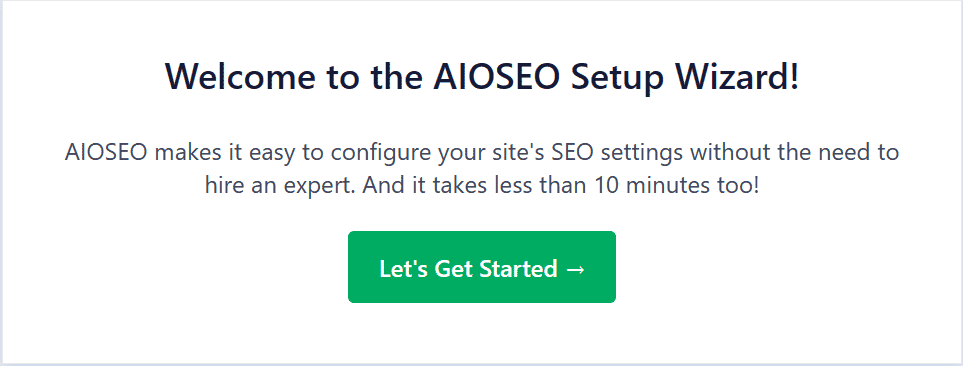 AIOSEO configuration wizard