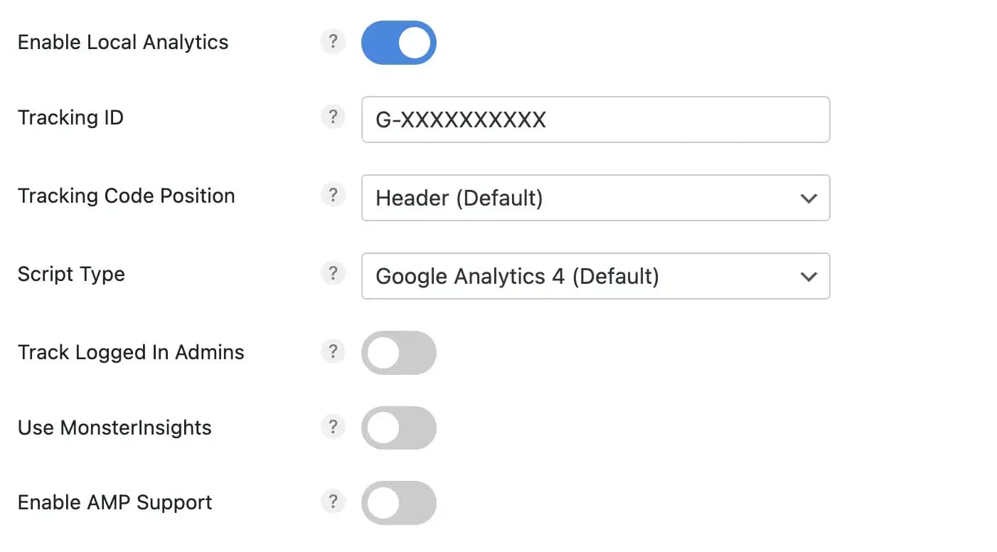 perfmatters analytics settings