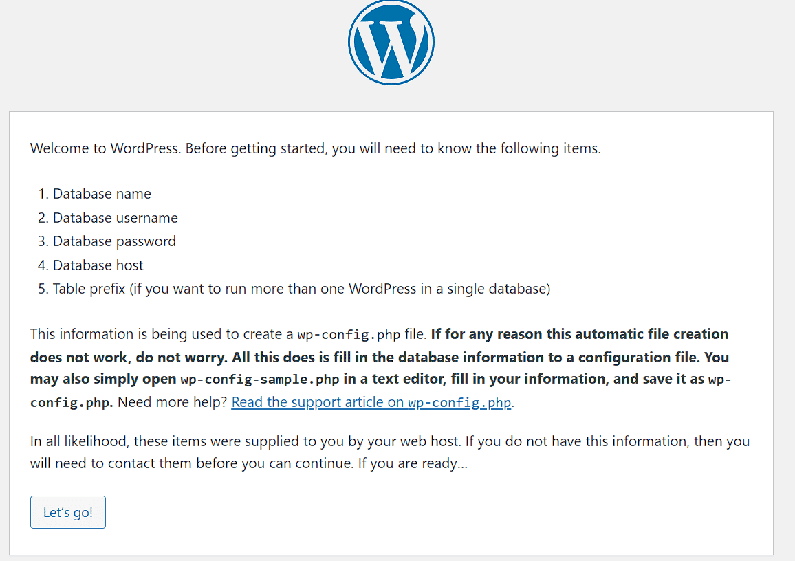 Wordpress installation