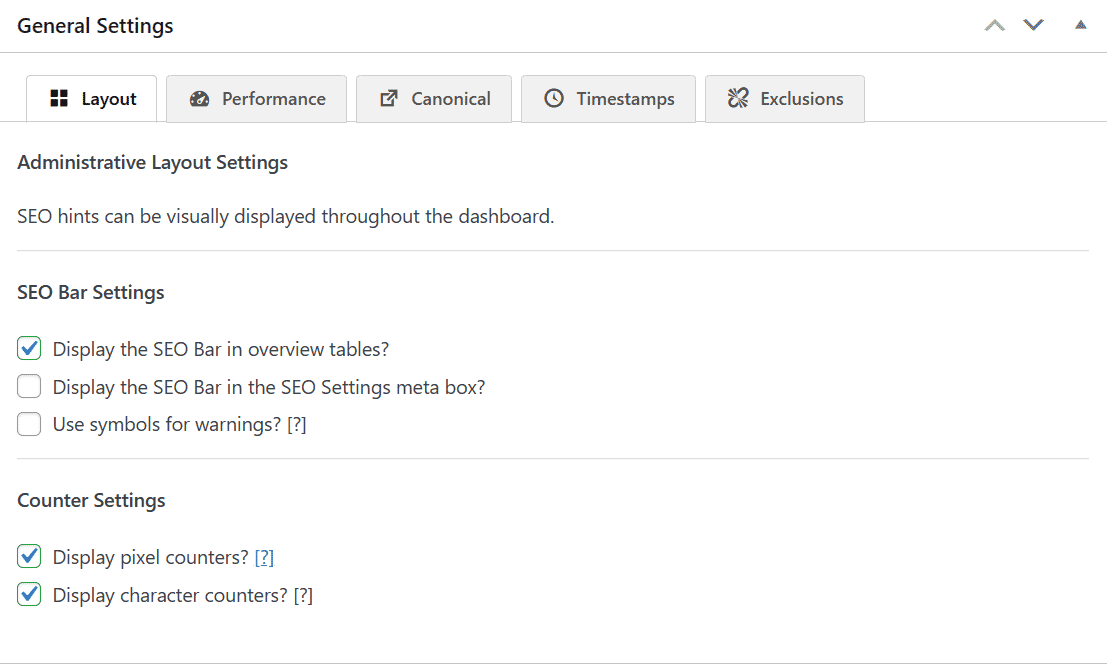 SEO framework general settings