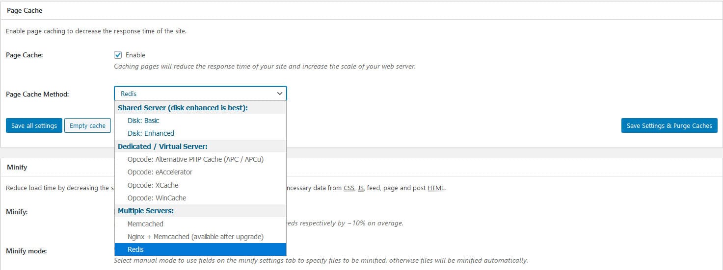 W3TC general settings