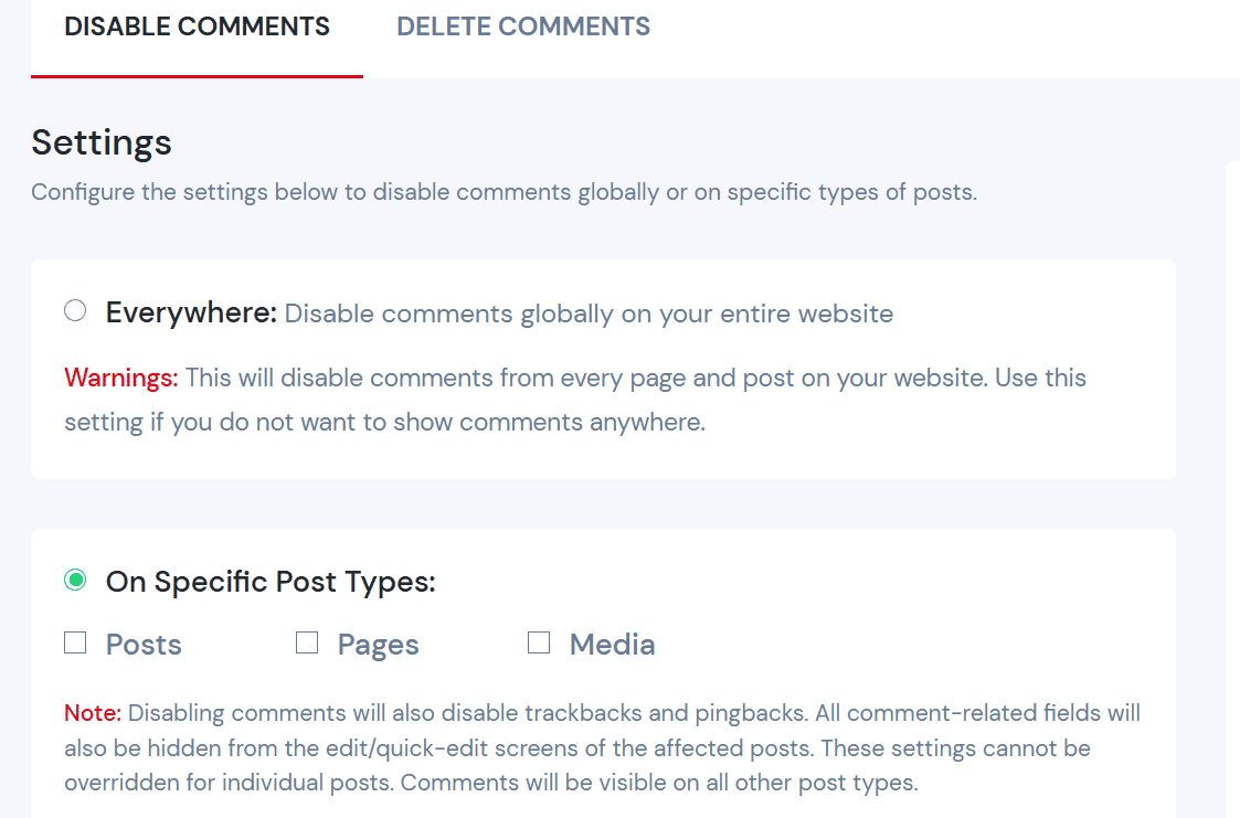 Disable comments plugin